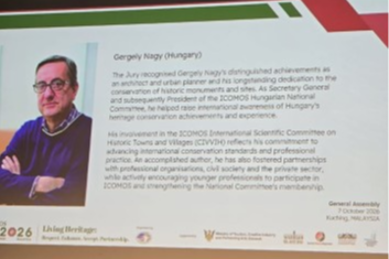 Dr. Nagy Gergely, az ICOMOS MNB tiszteletbeli elnöke kitüntetése