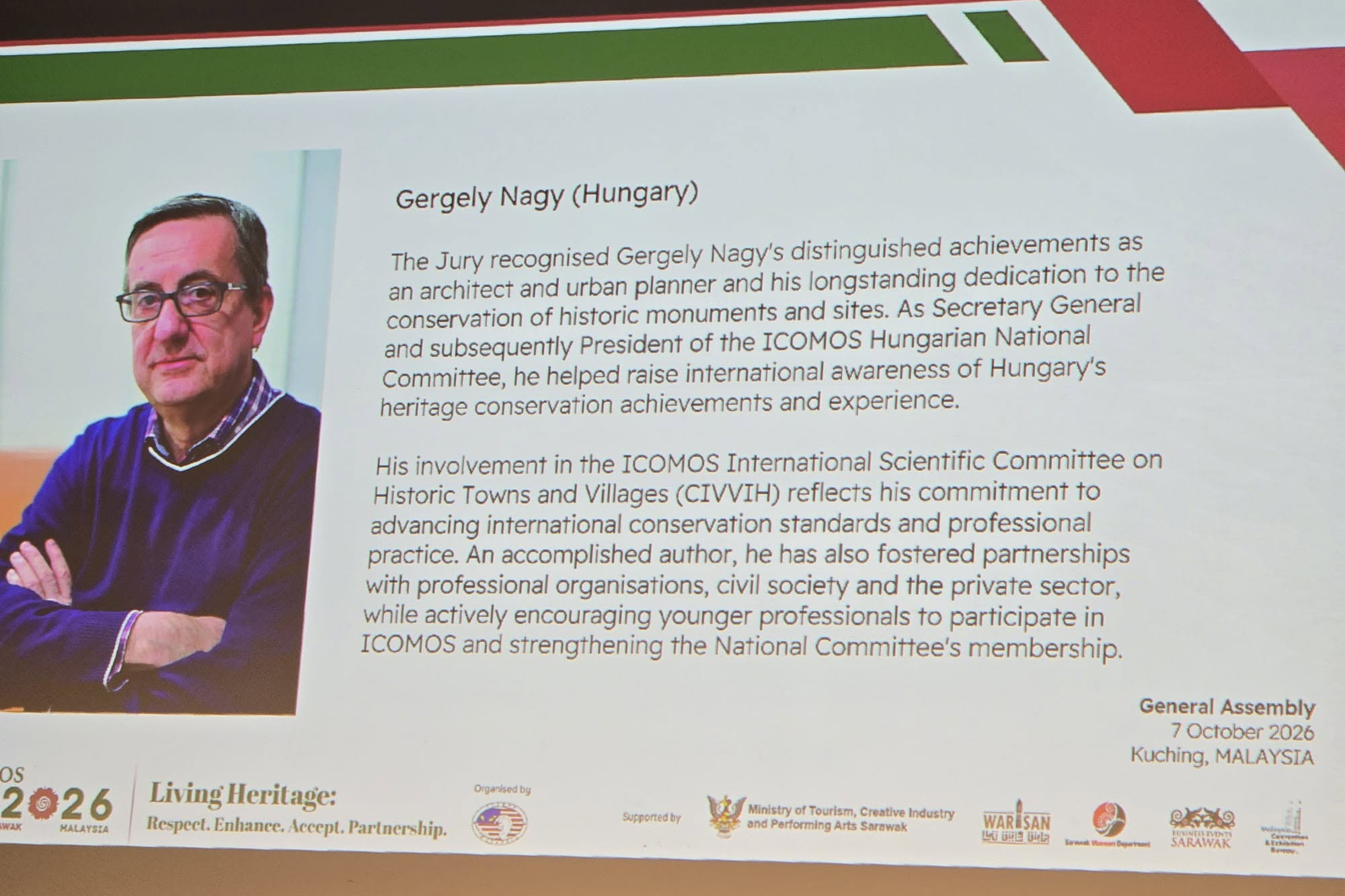 Dr. Nagy Gergely, az ICOMOS MNB tiszteletbeli elnöke kitüntetése