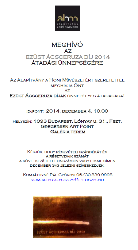 EZÜST ÁCSCERUZA DÍJ 2014