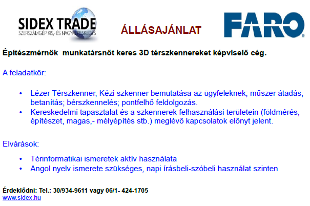 Építészmérnök munkatársat keres 3D térszkennereket képviselő cég