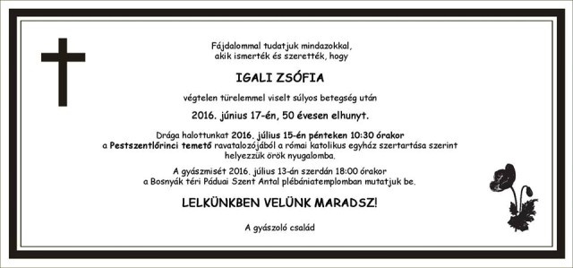 Elhunyt Igali Zsófia építész