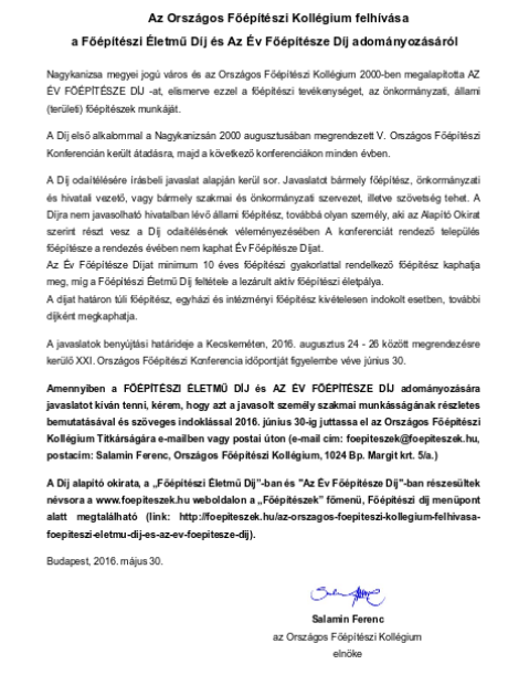 Az Országos Főépítészi Kollégium felhívása