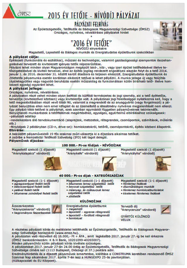 Év tetője 2016 - pályázat