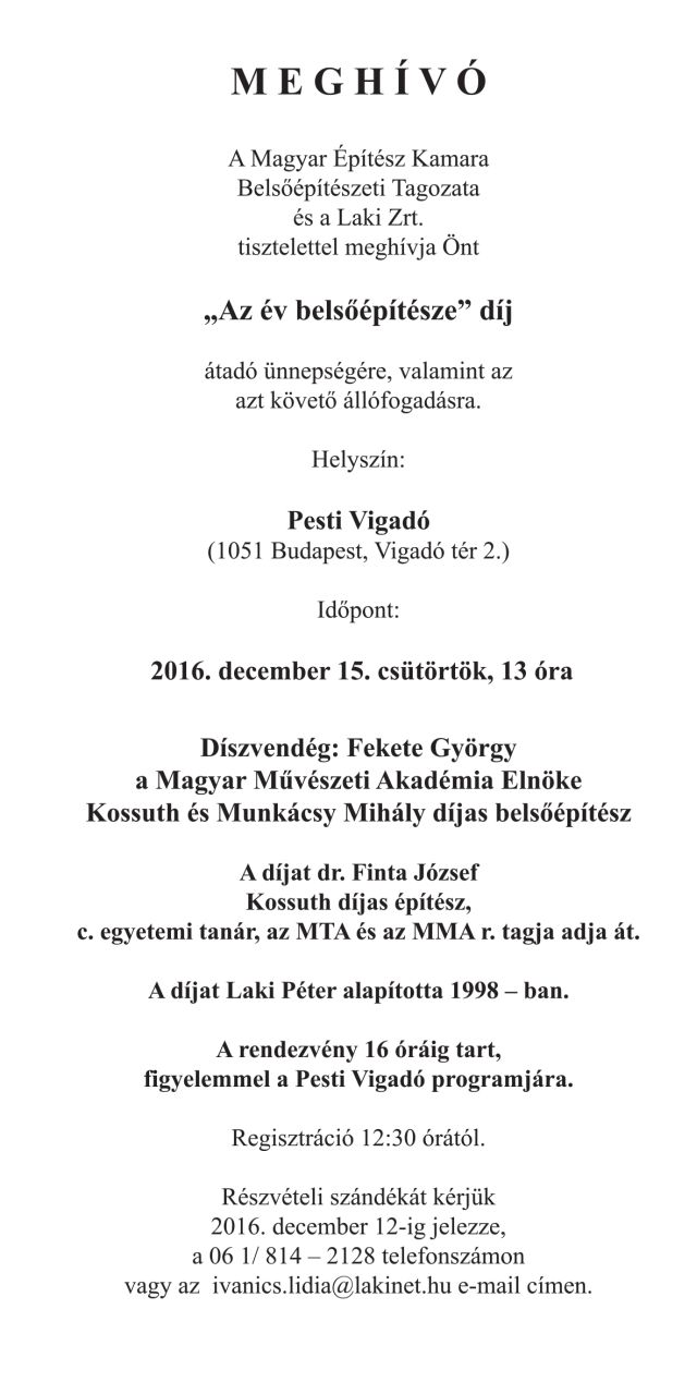 Az év belsőépítésze 2015.