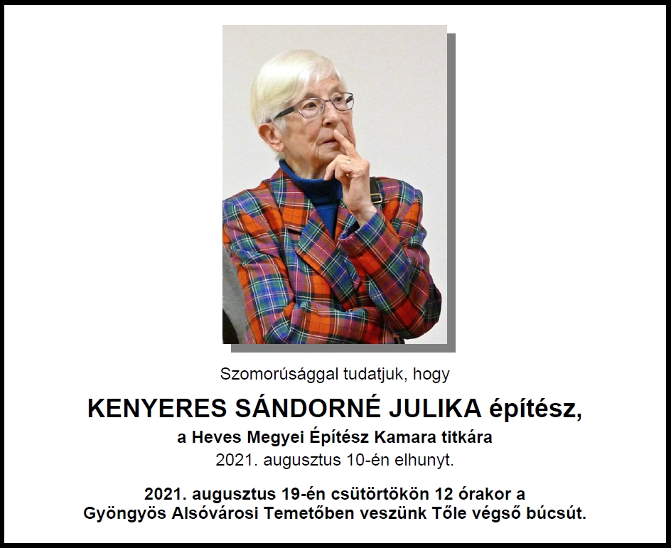In Memoriam Kenyeres Sándorné Julika építész